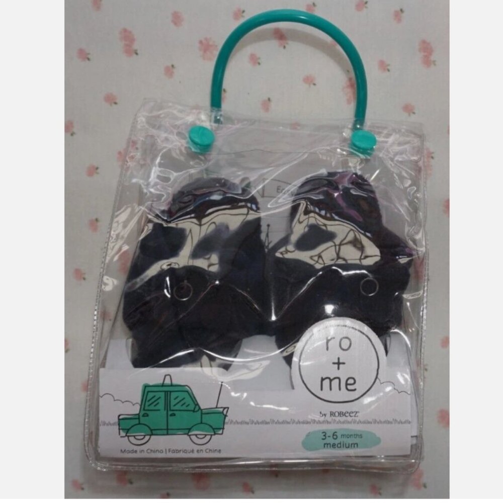 NWT Robeez Ro+Me Baby Booties, snap shoes, Navy Blue, 3-6 Months (Medium)